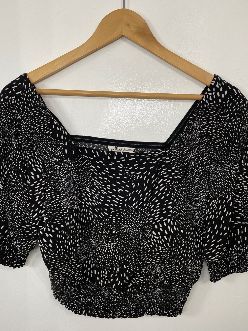 Roxy Black Crop Blouse with White Abstract Dot Print